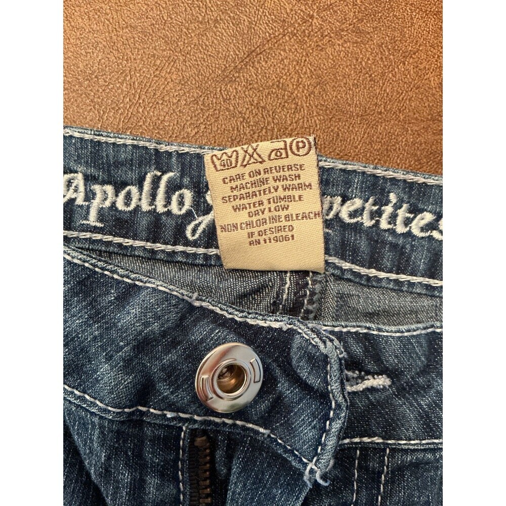 Apollo Jeans Cropped Embrodered Embellished Size 10 Petit Medium wash Stretch - Picture 5 of 7